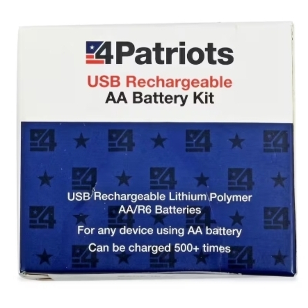 4Patriots Blue and White USB Rechargeable AA Battery Kit